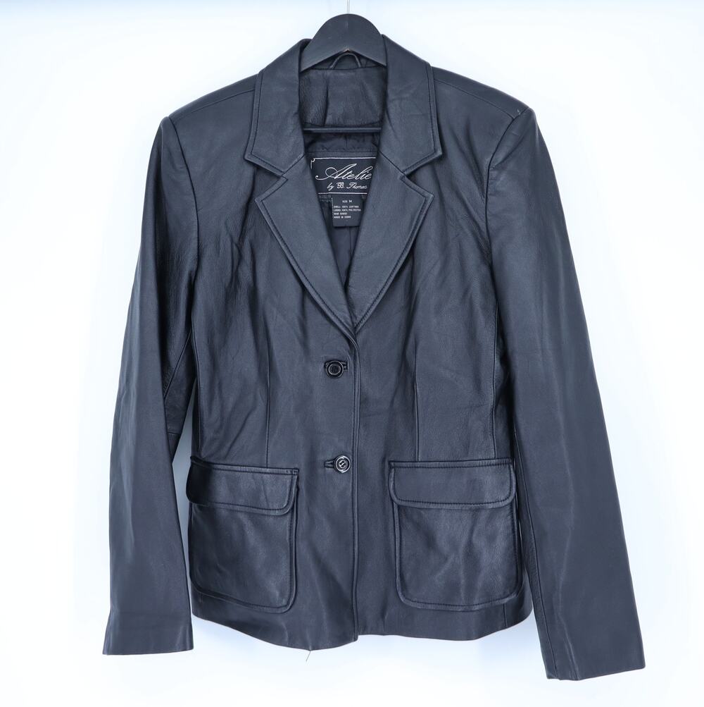 ATELIER By B. Thomas Leather Jacket Black Long Sleeve Two Button Women's M